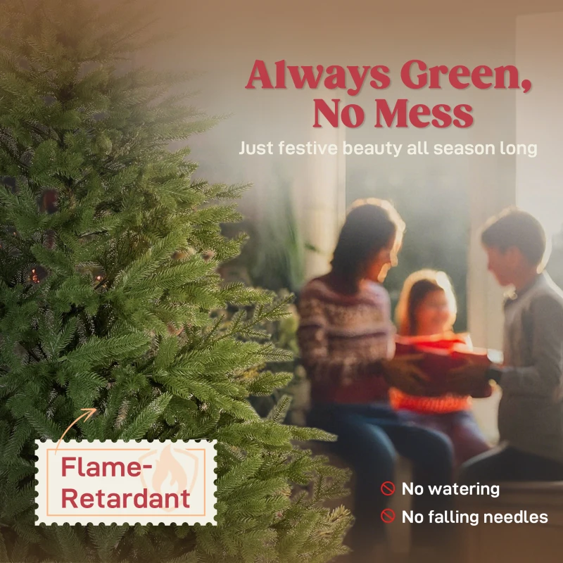 Sztuczna choinka HOMCOM 210 cm z 1105 gałęziami, europejski świerk z podstawą z drewna sosnowego, torba na choinkę, zielona