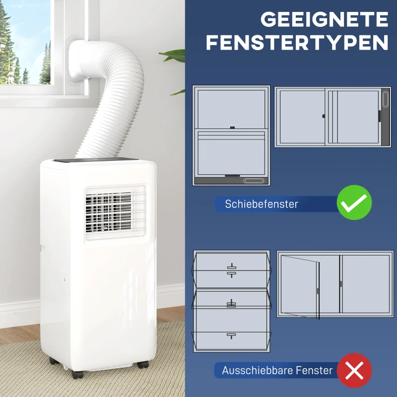 HOMCOM Klimatyzator przenośny 3w1 1,5kW z chłodzeniem, osuszaczem powietrza, wentylatorem, wężem wydechowym, automatycznym chłodzeniem powietrza, pilotem, timerem, zabezpieczeniem dla dzieci, biały