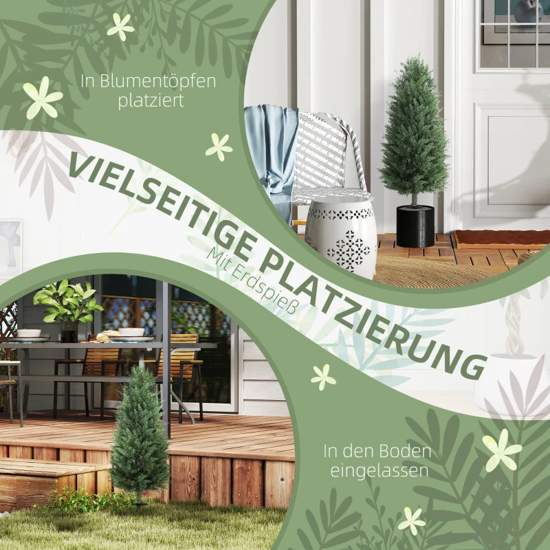 HOMCOM Set of 2 Decorative Artificial Plant, Cypress Tree with 831 Leaves and Ground Stakes, UV Resistant, Fake Plant for Home Indoor Decor, 100 cm