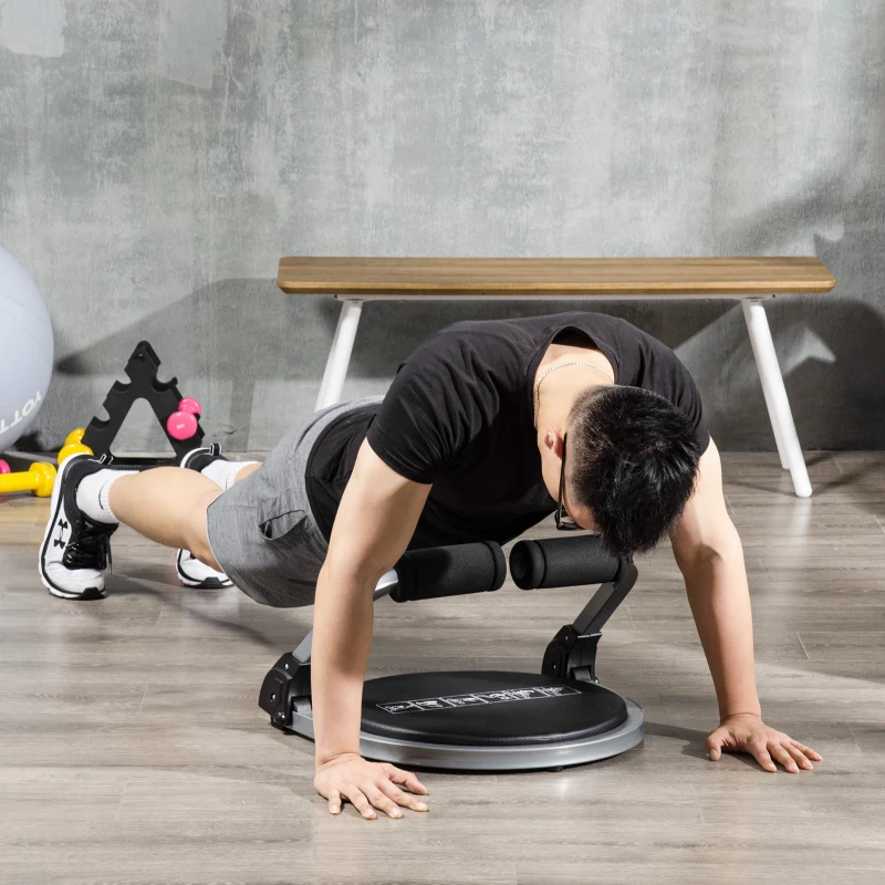HOMCOM Trener brzucha, składany multitrener, urządzenie treningowe z poduszką, wysokość regulowana trening brzucha do domu, maks. 120 kg, stal, czarny, 55 x 42 x 11-32cm