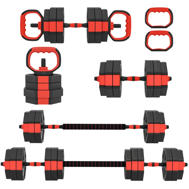 SPORTNOW Zestaw hantli 6-w-1 regulowany 25 KG - hantle, sztangi, kettlebells, uchwyty do pompek