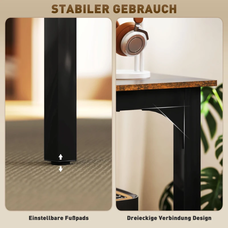 HOMCOM Biurko komputerowe z zarządzaniem kablami, biurko biurowe w stylu industrialnym, stalowa rama do pracowni sypialni domowego biura, 100 x 54 x 75 cm Rustykalny brąz