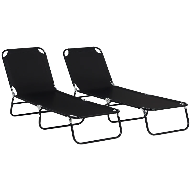 Outsunny Set of 2 sun loungers, folding chaise lounge with 5-position adjustable backrest, steel frame, black