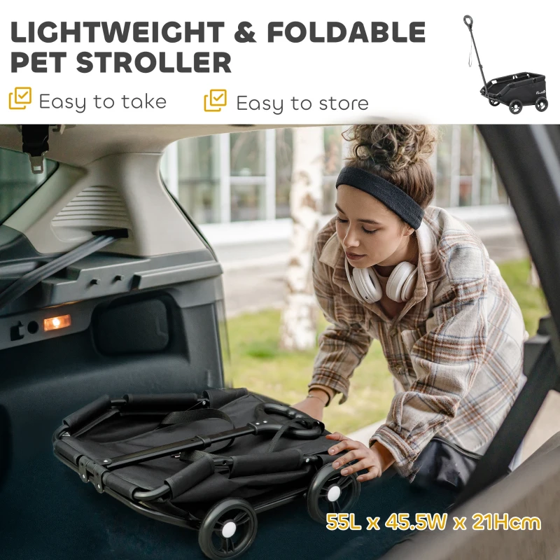 PawHut Dog Stroller, 4 Wheels Folding Lightweight Pet Stroller with Universal Handle Rod, Storage Bag, Washable Cushion, for Miniature Dogs, Black