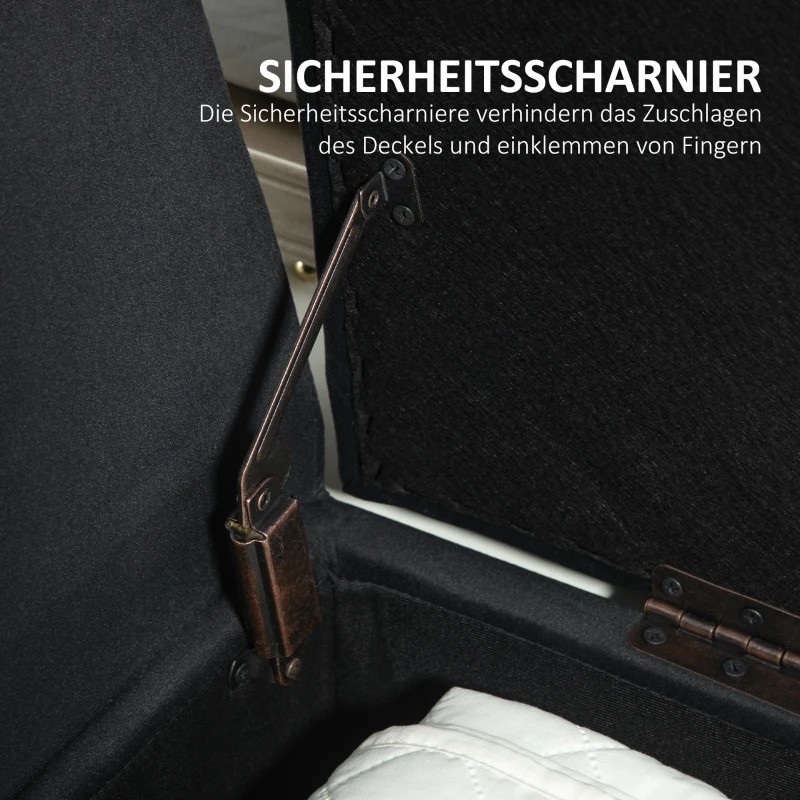 Ławka tapicerowana z pojemnikiem, ciemnoszara, drewno