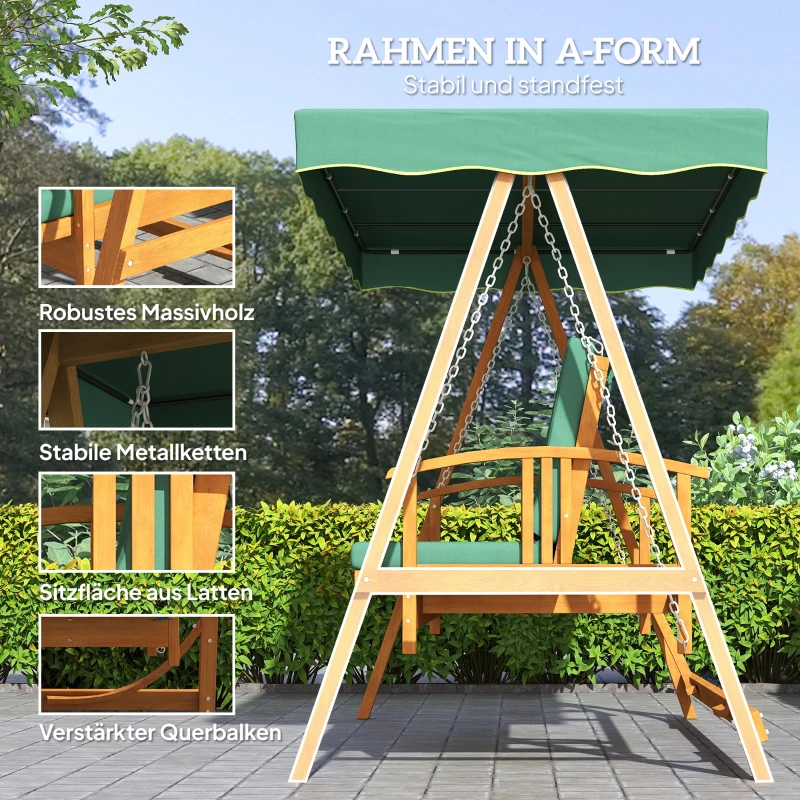 Outsunny Hollywoodschommel met zonnekap echt houten tuinschommel Schommelbank Schommel met ligfunctie van larikshout voor 3 personen