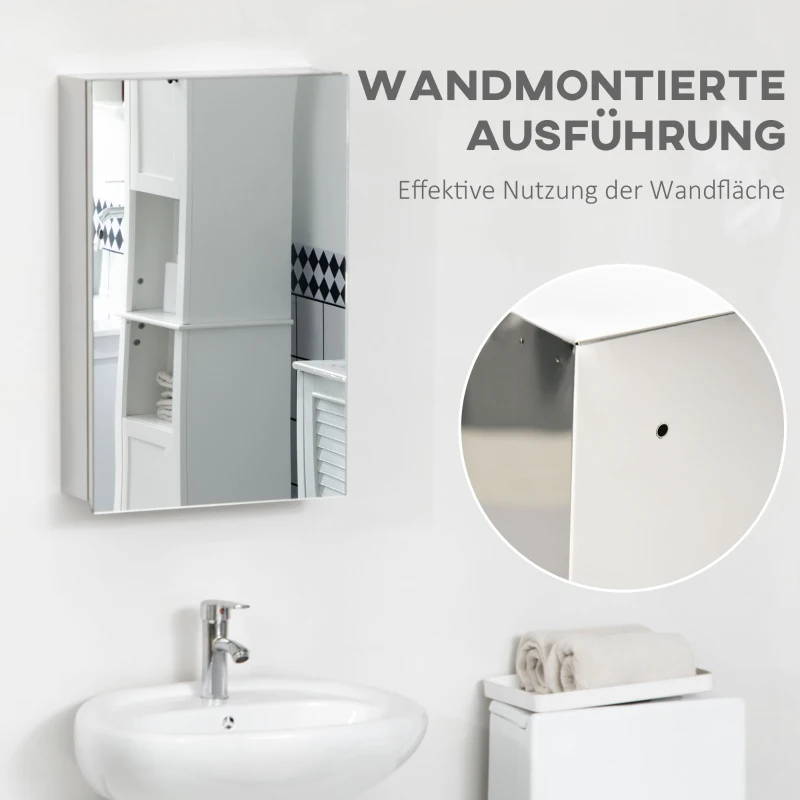 Szafka z lustrem kleankin, Szafka łazienkowa z 3 poziomami, Szafka medyczna do łazienki, Sypialni, Stal nierdzewna, Srebrna, 39 x 12 x 60 cm