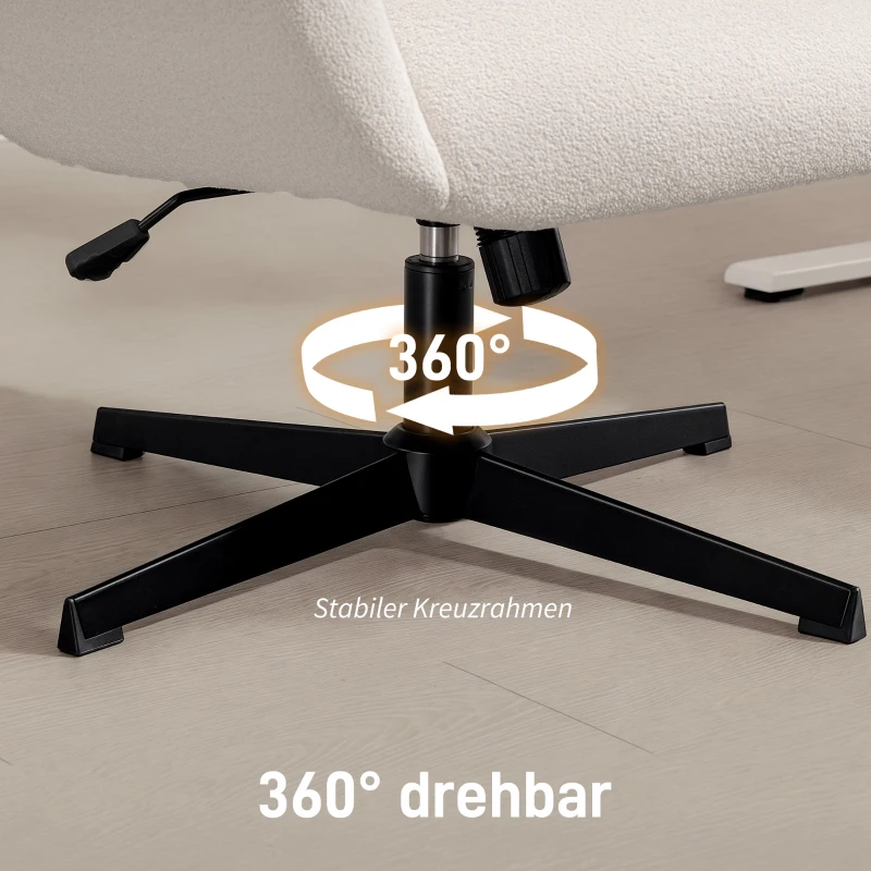 Ergonomiczny krzesło biurowe HOMCOM z aksamitnym wykończeniem, wysokim oparciem, regulowaną wysokością i funkcją bujania, tapicerowane krzesło do sypialni, gabinetu, kremowe