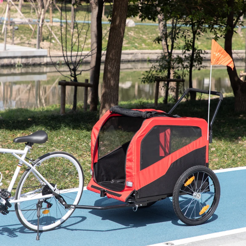 PawHut 2-w-1 Przyczepka rowerowa dla psów, wózek dla psów z odblaskami, wózek dla psów do 30 kg, przyczepka rowerowa dla dużych psów, materiał Oxford, czerwony