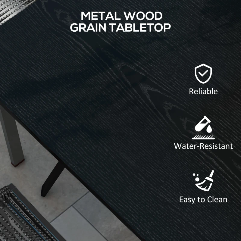 Outsunny Stół ogrodowy z otworem na parasol, kwadratowy stolik balkonowy dla 4 osób z podkładkami na nogi do obciążenia do 70 kg dla tarasu, stal, czarny, 80 x 80 x 76 cm