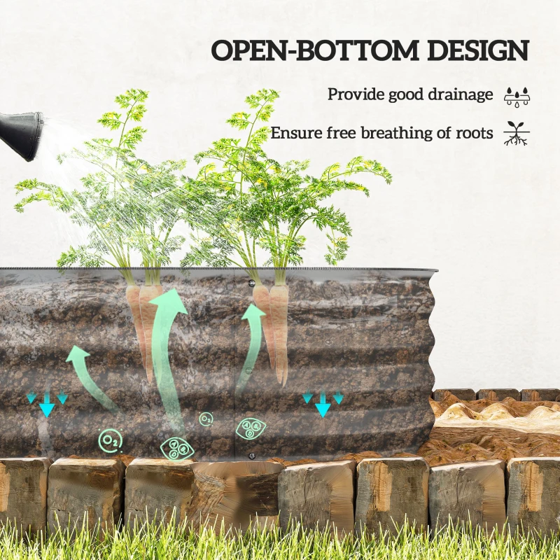 Outsunny Podwyższony ogródek metalowy, skrzynia na rośliny, warzywnik, kwietnik DIY z otwartym dnem, ziołowy ogródek do ogrodu, balkonu, srebrny 195 x 62 x 30 cm