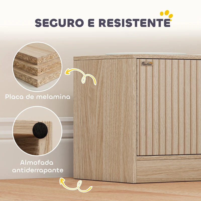 PawHut Comedouro Elevado para Cães com 2 Tigelas de Aço Inoxidável 2x2000 ml e Armazenamento Oculto 60x30x35,5 cm Carvalho