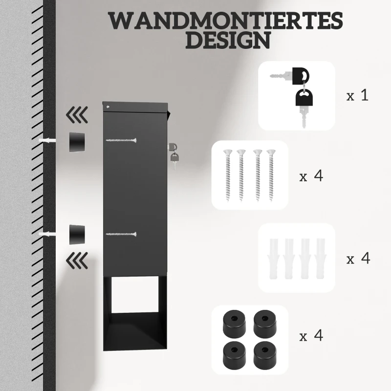 Skrzynka na listy ścienna z zamkiem, mosiężny rdzeń, metalowa