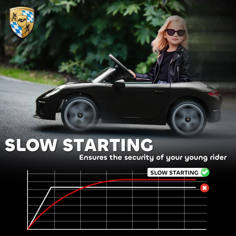 AIYAPLAY Elektryczny Samochód dla Dzieci 12V z 2,4 GHz Pilotem Zdalnego Sterowania, Pojazd Dziecięcy z Softstartem, Systemem Zawieszenia, Odtwarzaczem MP3, Klaksonem, USB, LED, dla Dzieci 3-5 Lat, Czarny