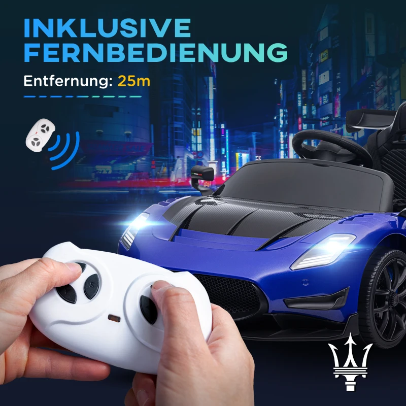 AIYAPLAY Maserati GT2 Licensed 12V Kids Electric Ride on Car, Battery Powered Toy Car with Suspension System, Remote Control Music Horn Lights, Auxiliary Wheels, for Ages 3-5 Years - Blue