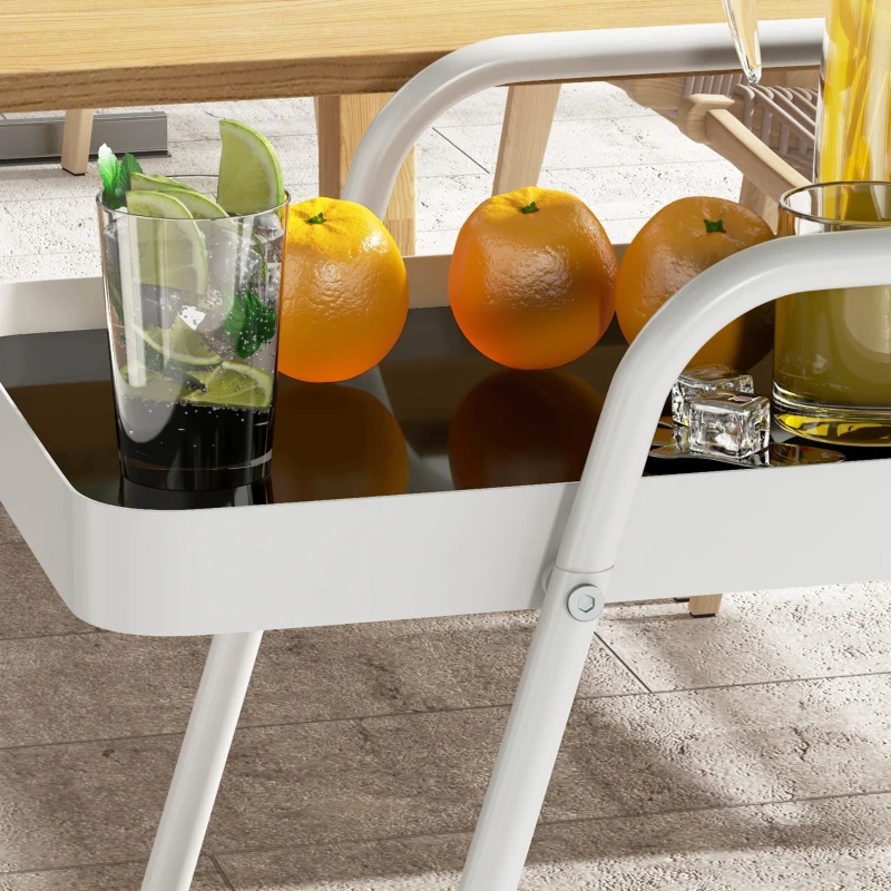 Outsunny 2-Tier Bar Cart with Wheels, Outdoor Drinks Trolley with Wine Rack and Tempered Glass Shelves, Easy to Clean, for Pool, Party, Garden
