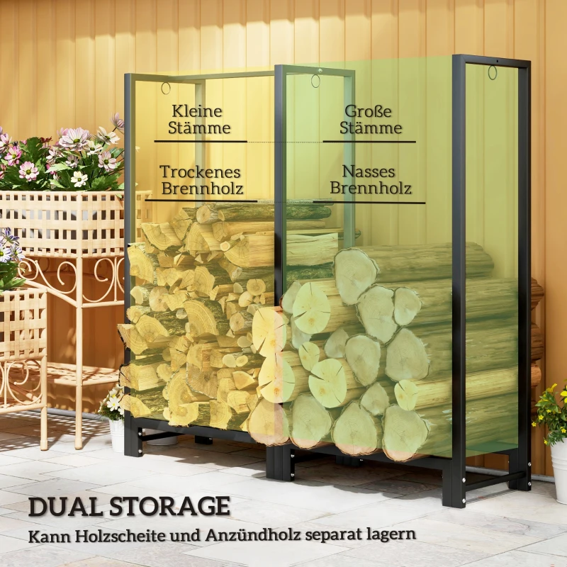 Regal na drewno kominkowe 123x32x115 cm, stal, 2 sekcje