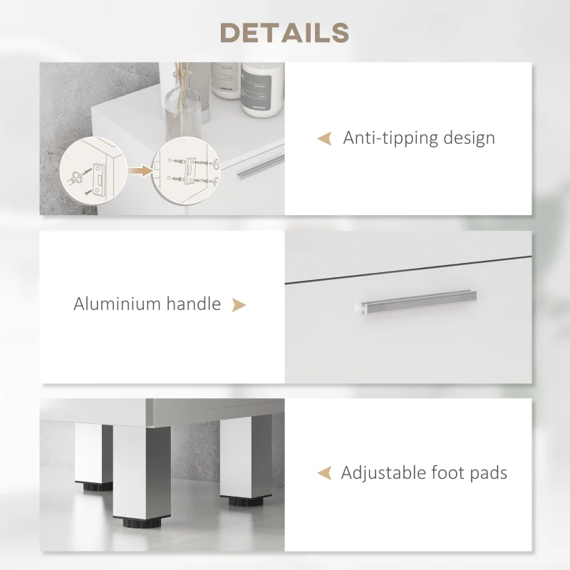 Szafka łazienkowa, regał regulowany, 3 szuflady, biały