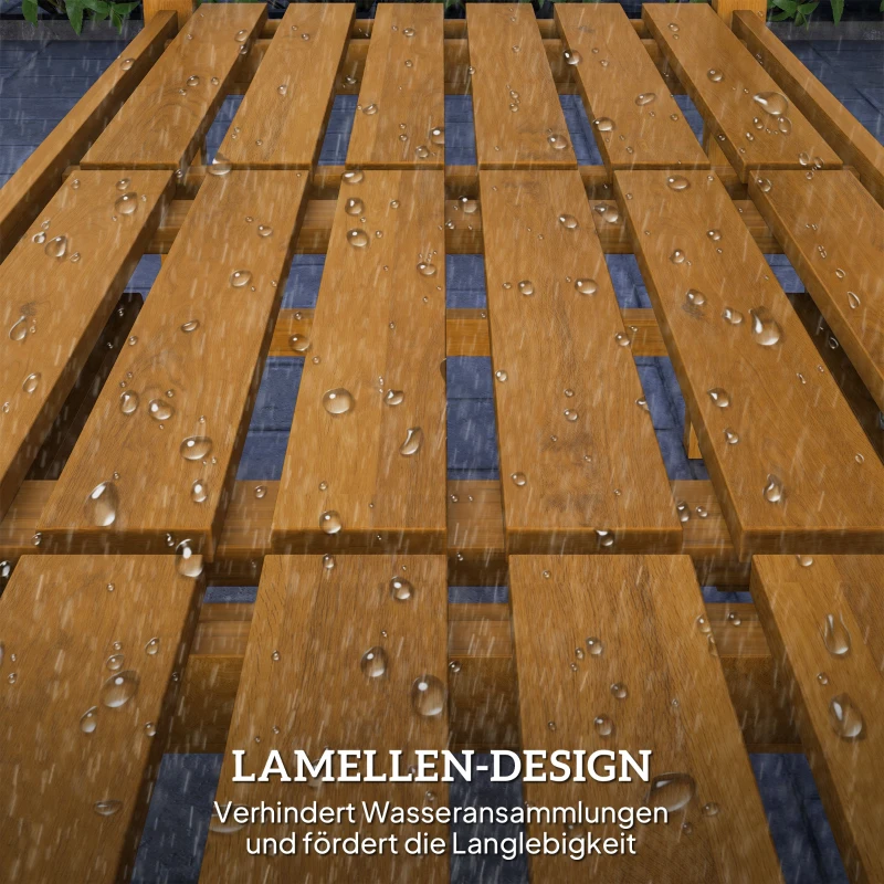 Outsunny Ławka Ogrodowa 2-osobowa z Drewna, Odporna na Warunki Atmosferyczne, Meble Ogrodowe z Oparciem i Podłokietnikami, Składany Stolik, Maksymalne Obciążenie 320 kg, Ławka Balkonowa, 149x56,5x89cm, Teak