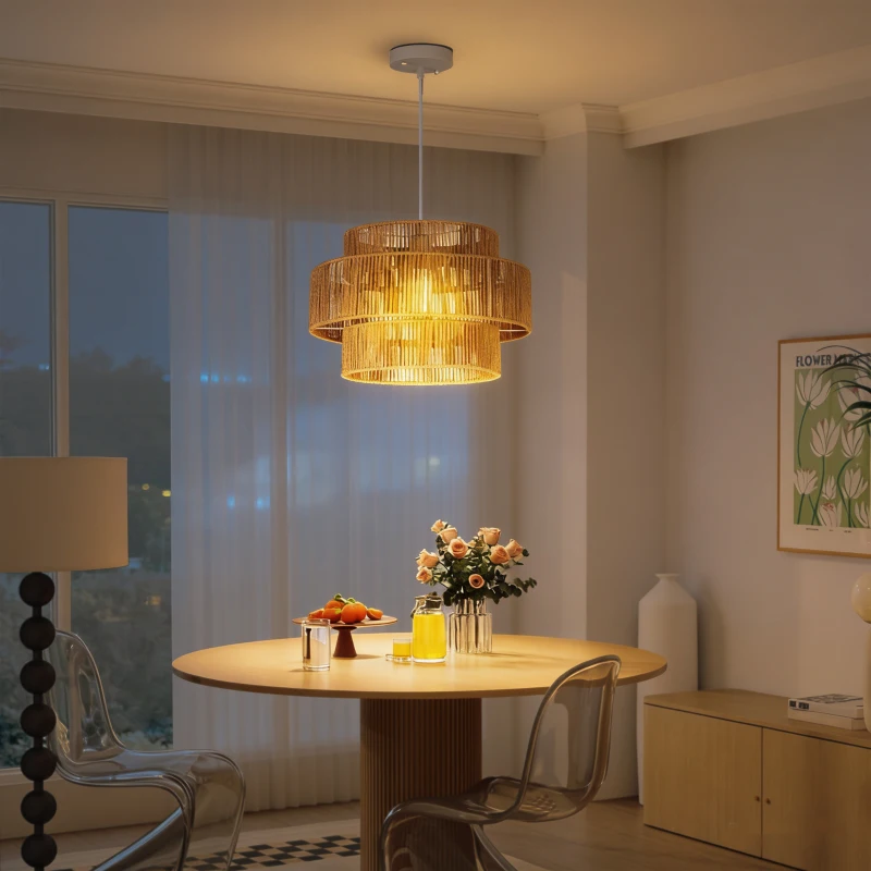 Lampa wisząca E27, styl Boho, jasnobrązowa, do kuchni