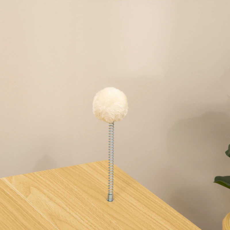 PawHut Legowisko dla kotów, Domek kociego schronienia w designie telewizora z zabawką, łóżko dla kota z poduszką, kosz dla kota, Dąb+Beż+Bielszy, 50 x 28 x 43 cm