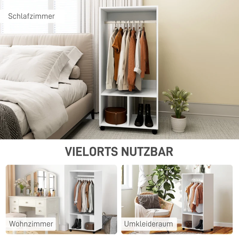 Mobilna szafa ubraniowa, regał do sypialni, biały kolor