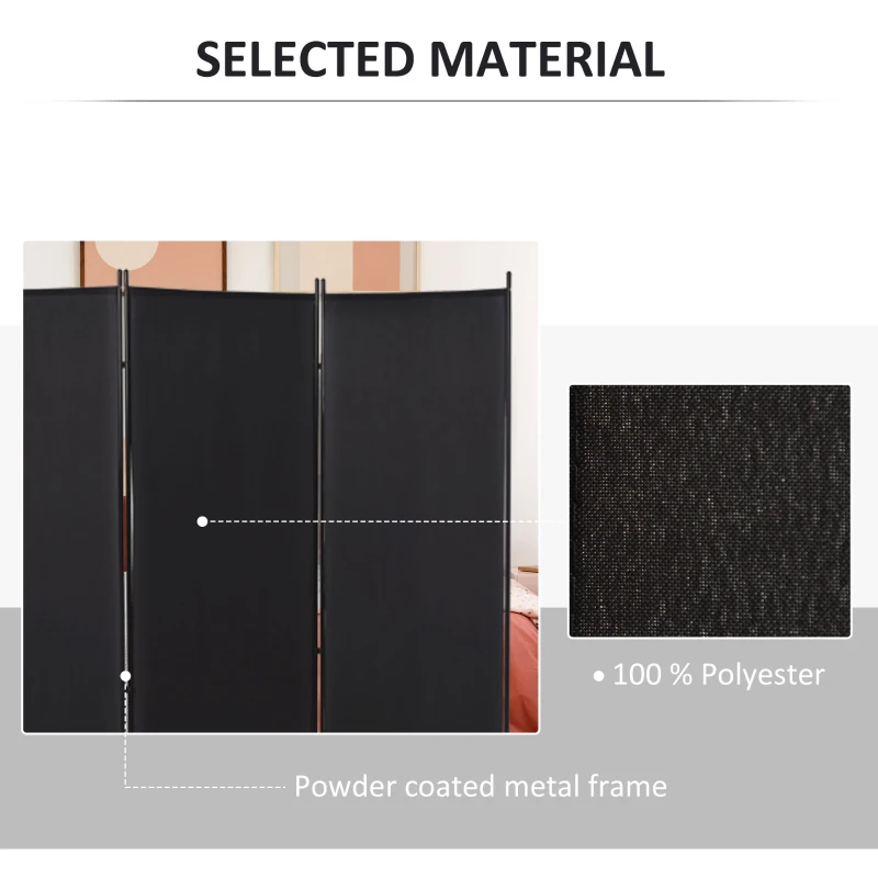 HOMCOM Dzielnik przestrzeni, 3-częściowa zasłona, Dzielnik z metalową ramą, Czarny