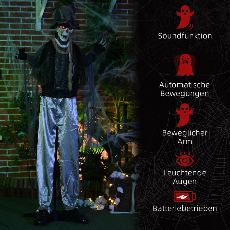 HOMCOM Dekoracja Halloween 100 cm Szkielet Pana Młodego z Horrorowymi Dźwiękami, Świecącymi Oczami, Deko Ogrodowa z Efektami Specjalnymi, Ruchoma Ręka dla Wnętrz, Na Zewnątrz