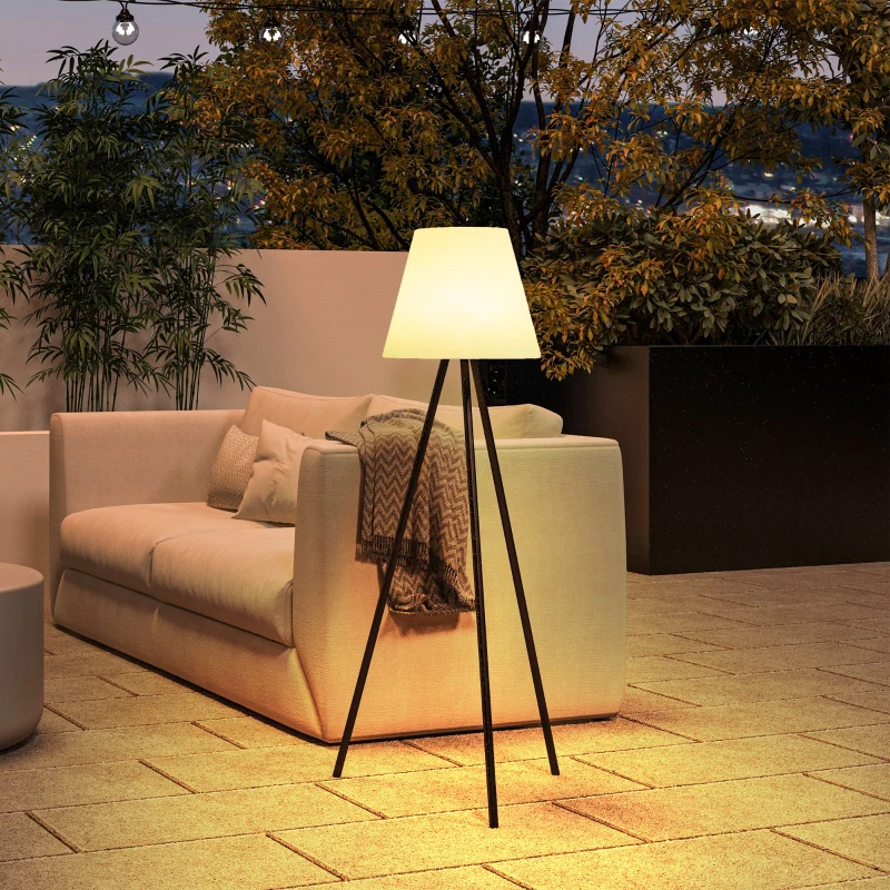 Outsunny Lampa podłogowa solar LED z czujnikiem zmierzchu, ładowalna przez USB, lampa słoneczna podłączana do gniazda, IP44 wodoodporna, aluminium, regulacja jasności, ciepła biel