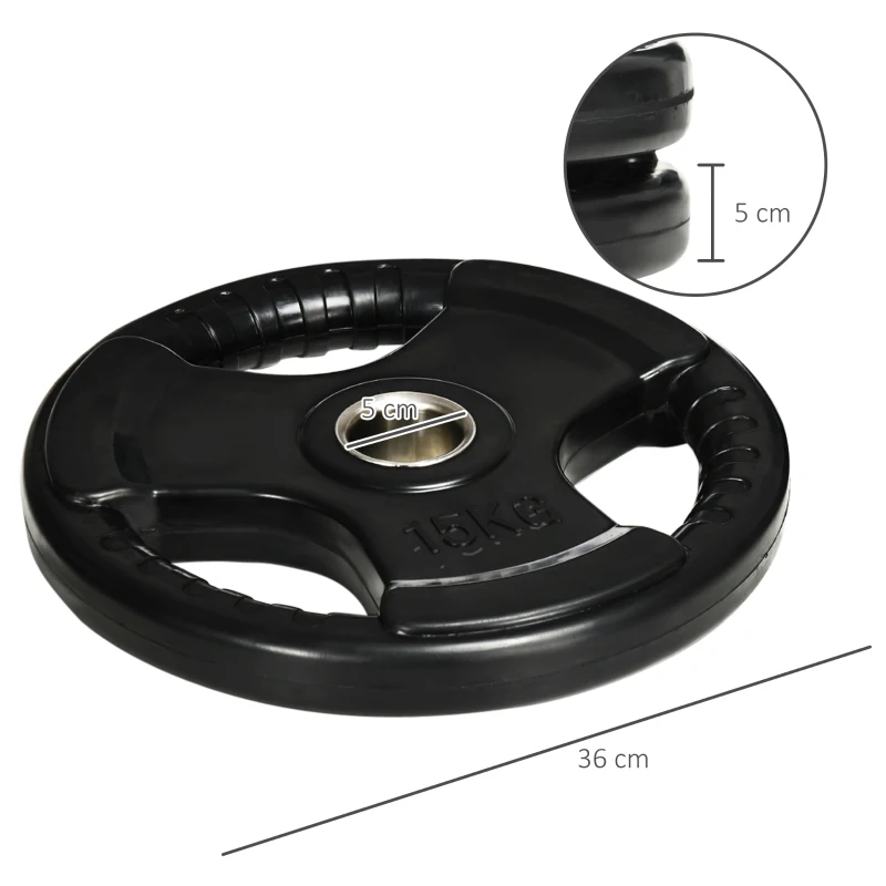SPORTNOW Talerze ciężarków, zestaw 2 szt., Tri-Grip 2 x 15 KG z gumową powłoką, ochronne dla podłogi z otworami o średnicy 5 cm, trzy uchwyty, do podnoszenia ciężarów, treningu siłowego