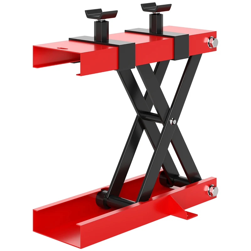 HOMCOM 500 kg Motorcycle Scissor Lift Jack, Heavy Duty Steel Adjustable Motorbike Lifting Hoist Stand, Foldable Lifter for Dirt Bike Repair Maintenance, 45 x 15 cm Large Platform, Red