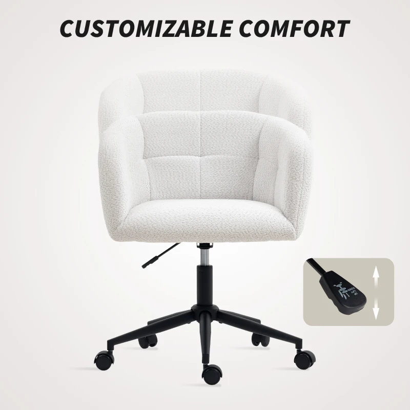 HOMCOM Krzesło biurowe do Home Office z wykończeniem aksamitno-lnianym, łukowate oparcie, regulowany krzesło obrotowe z funkcją kołysania, do 120 kg, do pokoju pracy, sypialni, kremowy