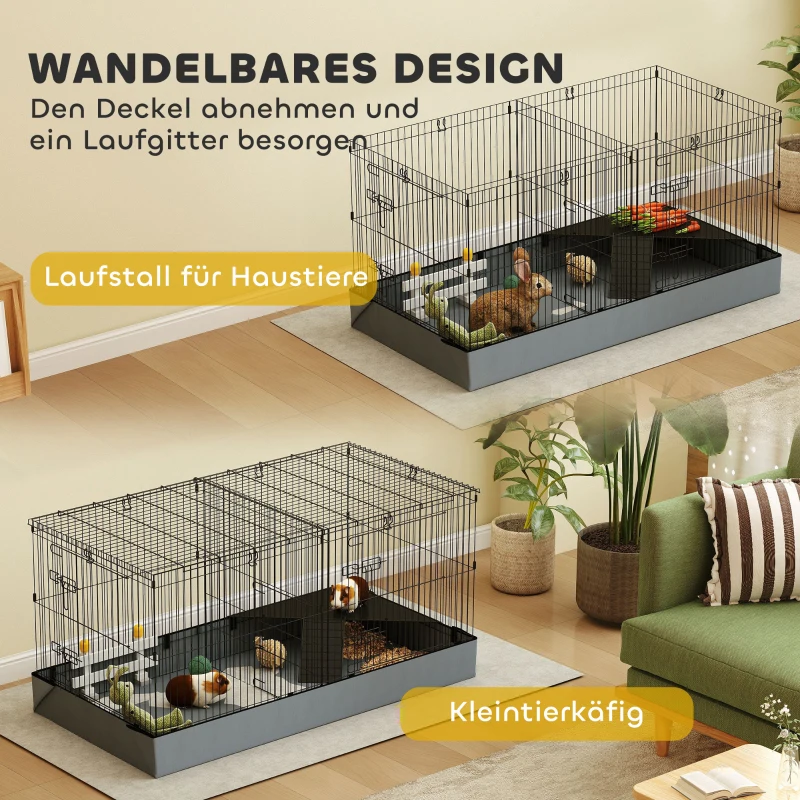 Klatka dla małych zwierząt z wybiegem, czarna, z rampą