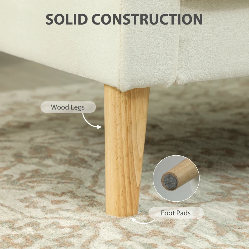 HOMCOM Modern Fabric Accent Chair, Tufted Upholstered Armchair with Wood Legs, Padded Cushion for Living Room, Bedroom, Office, Cream