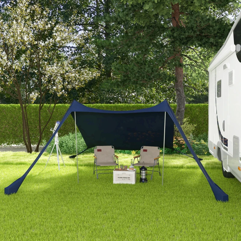 Outsunny Osłona Przeciwsłoneczna Parawan Słoneczny Wodoodporny UV- i Ochrona Przed Pogodą z Słupami z Stali, Torbą na Ramię, do Kempingu, Podróży, Rybołówstwa, Pikników 2,15 x 2 x 2 m, Niebieski