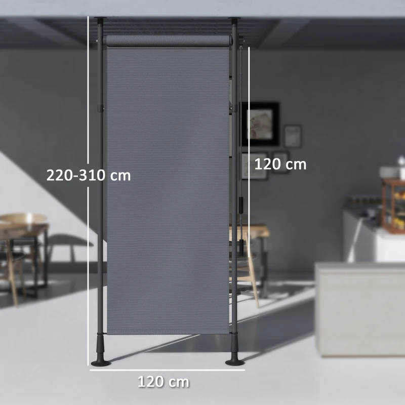 Outsunny Markiza pionowa z osłoną przeciwsłoneczną, roleta balkonowa 120 x 220-310cm, osłona balkonu z korbowym mechanizmem, odporna na warunki atmosferyczne, osłona ogrodowa, poliester, ciemnoszary