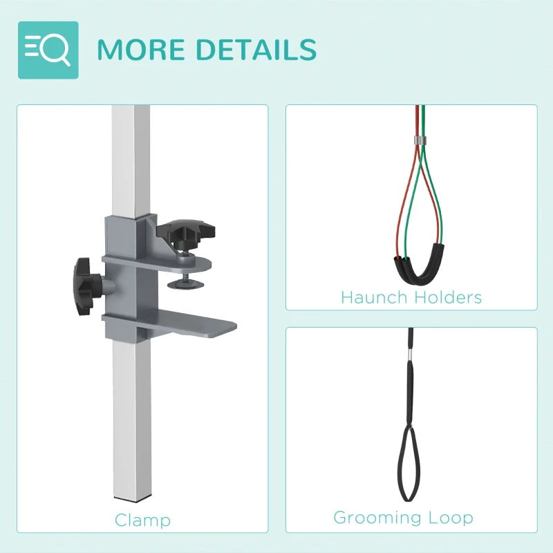 PawHut ramię do pielęgnacji zwierząt, Składane ramię do pielęgnacji z zaciskiem, Regulowane ramię do fryzjerstwa psów z uchwytem na biodra dla psów średniej wielkości, Stal nierdzewna, Srebrny