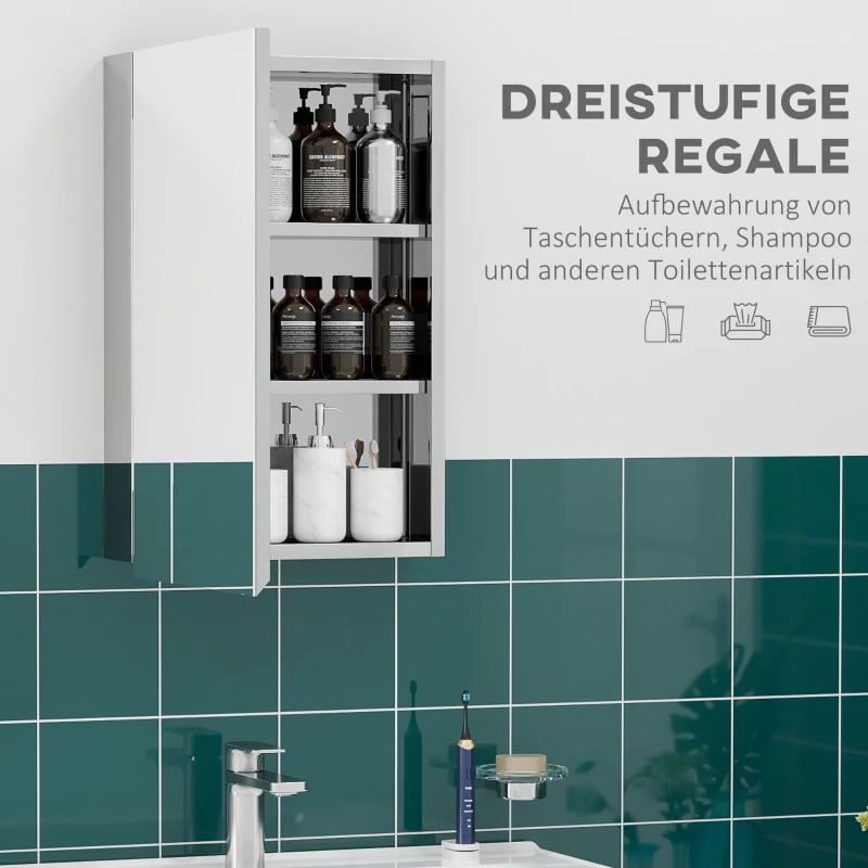 Szafka z lustrem kleankin, Szafka łazienkowa z 3 poziomami, Szafka medyczna do łazienki, Sypialni, Stal nierdzewna, Srebrna, 39 x 12 x 60 cm