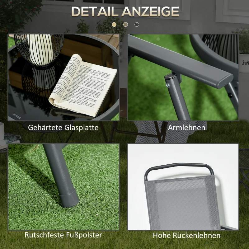 Outsunny Zestaw 3 elementowy, Składany zestaw mebli balkonowych z 1 stołem, 2 krzesłami, Meble ogrodowe, Zestaw bistro, Meble ogrodowe w kolorze jasnoszarym z siatką mesh