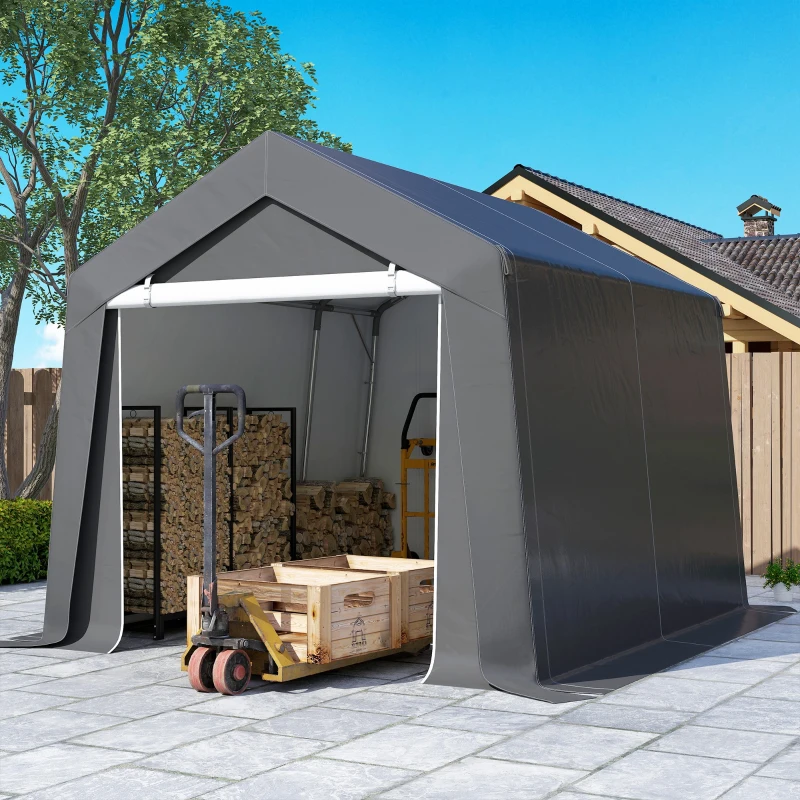 Outsunny Carport Zeltgarage 3x3 m Wasserdicht Garagenzelt mit Rolltür Belüftungsfenster Verlängerte Kanten Dunkelgrau