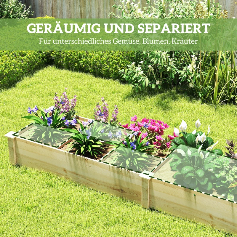 Outsunny Podwyższone Grządki z Drewna, Duża Skrzynka do Sadzenia z 2 Przegrodami, Skrzynka na Kwiaty, Grządki na Zioła i Warzywa do Ogrodu, Balkonu, Naturalna, 237 x 60 x 25cm
