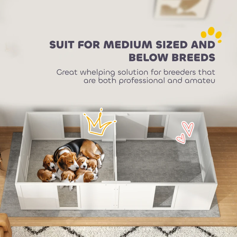 PawHut Whelping Box for Dogs and Puppies, Dog Whelping Pen, Dog Birth Supplies Indoor with Removable Adjustable Height Doors, for Medium Sized Dogs, 196L x 96W x 48Hcm