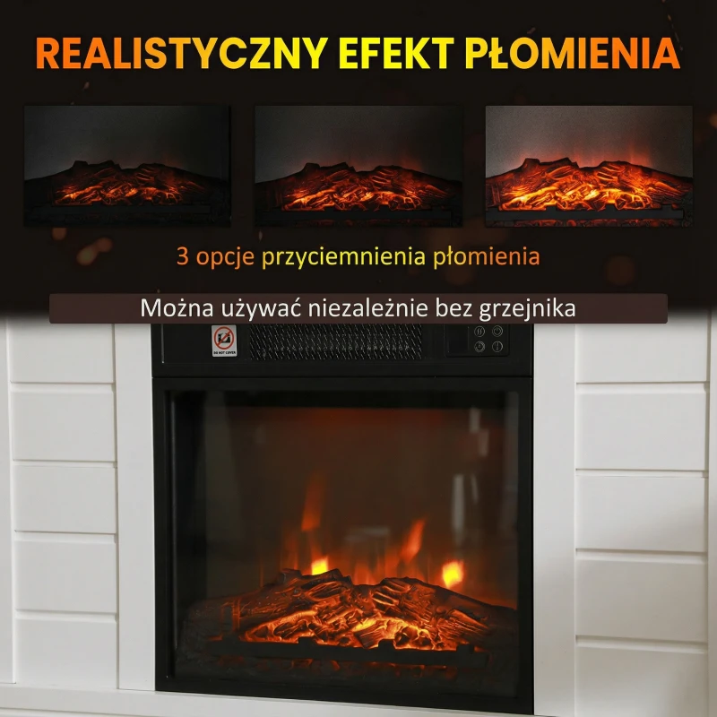 Zestaw kominków elektrycznych HOMCOM z obudową o szerokości 97 cm, wolnostojący kominek elektryczny o mocy 1800 W z realistycznym efektem płomienia, pilotem, zabezpieczeniem przed przegrzaniem