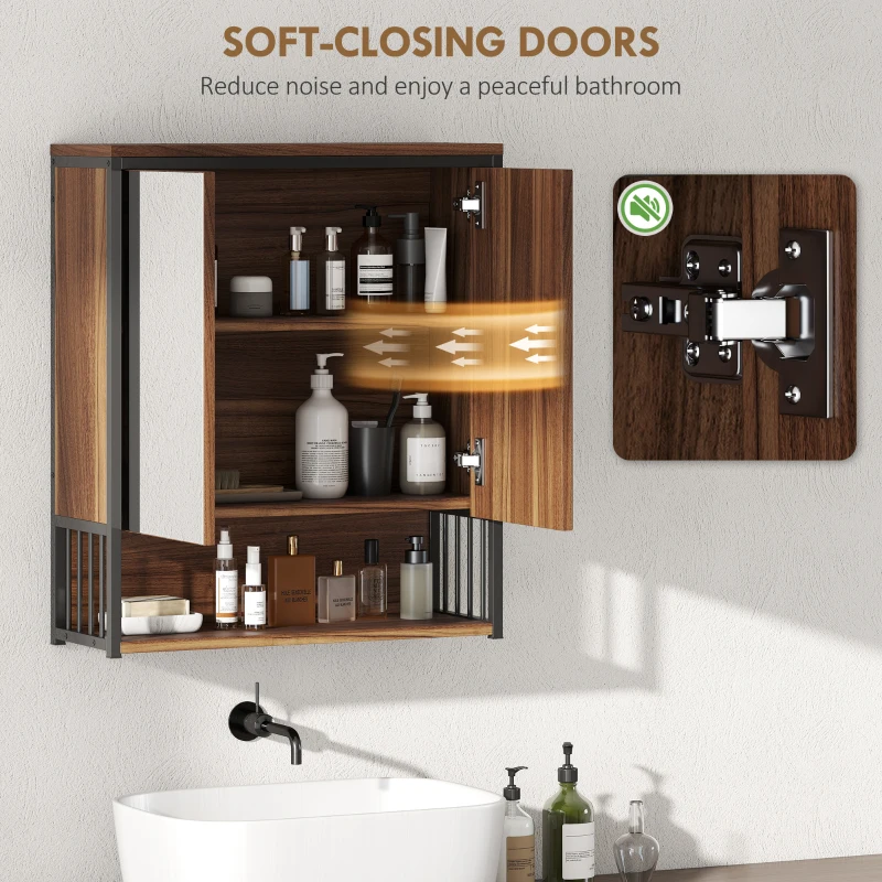 HOMCOM Szafka łazienkowa z lustrem, ciche drzwi, 56 x 20 x 65 cm, Brązowy