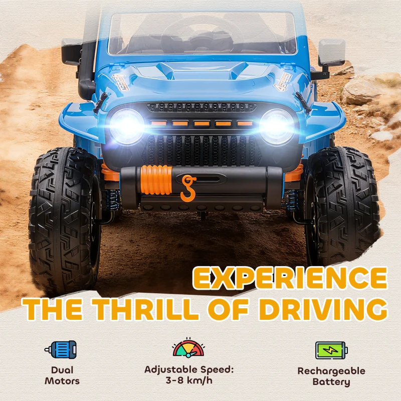 AIYAPLAY Elektryczny samochód dla dzieci, 12V z pilotem, 2 silniki, pojazd dziecięcy z klaksonem, LED, muzyką, siedzeniem dla rodzica i dziecka, 4 amortyzowane koła, dla dzieci 3-8 lat, Niebieski