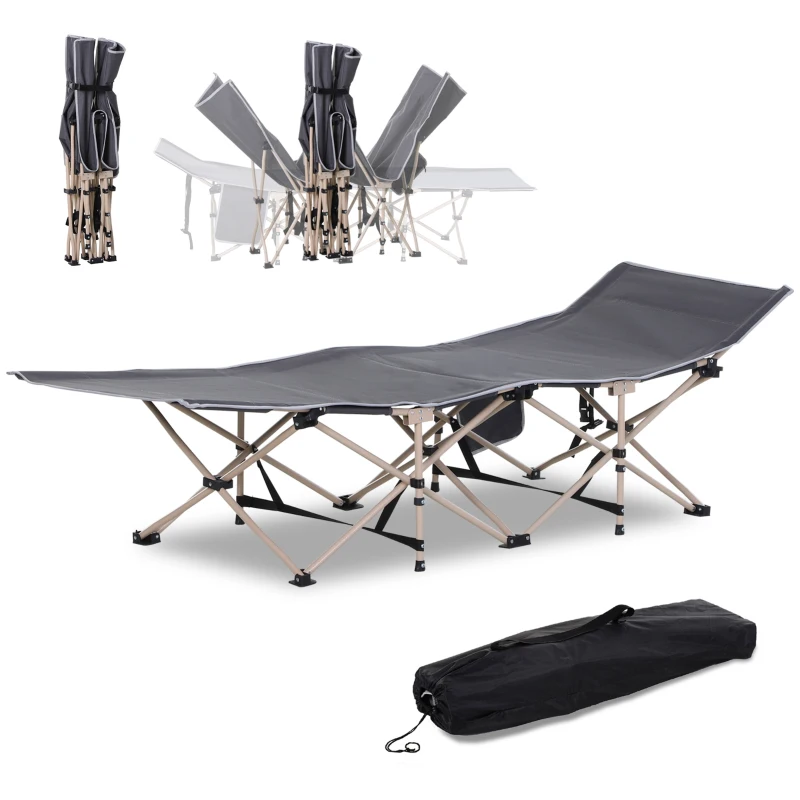 Łóżko polowe składane, wodoodporne, szare, idealne na camping