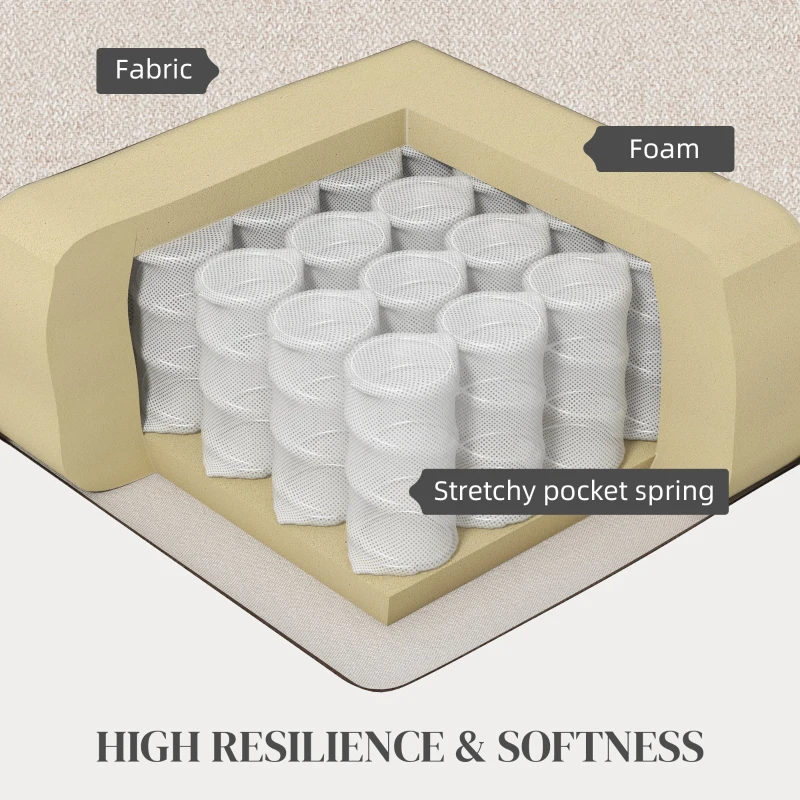 HOMCOM Fotel z podłokietnikami, Tapicerowany Fotel z Wyglądem Lnu, Fotel Relaksacyjny do Salonu, Sypialni, Kremowy