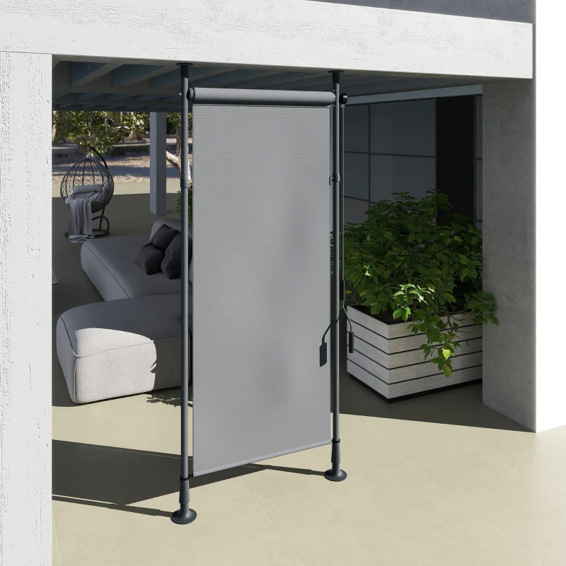 Outsunny Markiza pionowa z osłoną przeciwsłoneczną, roleta balkonowa 120 x 220-310cm, osłona balkonu z korbowym mechanizmem, odporna na warunki atmosferyczne, osłona ogrodowa, poliester, ciemnoszary