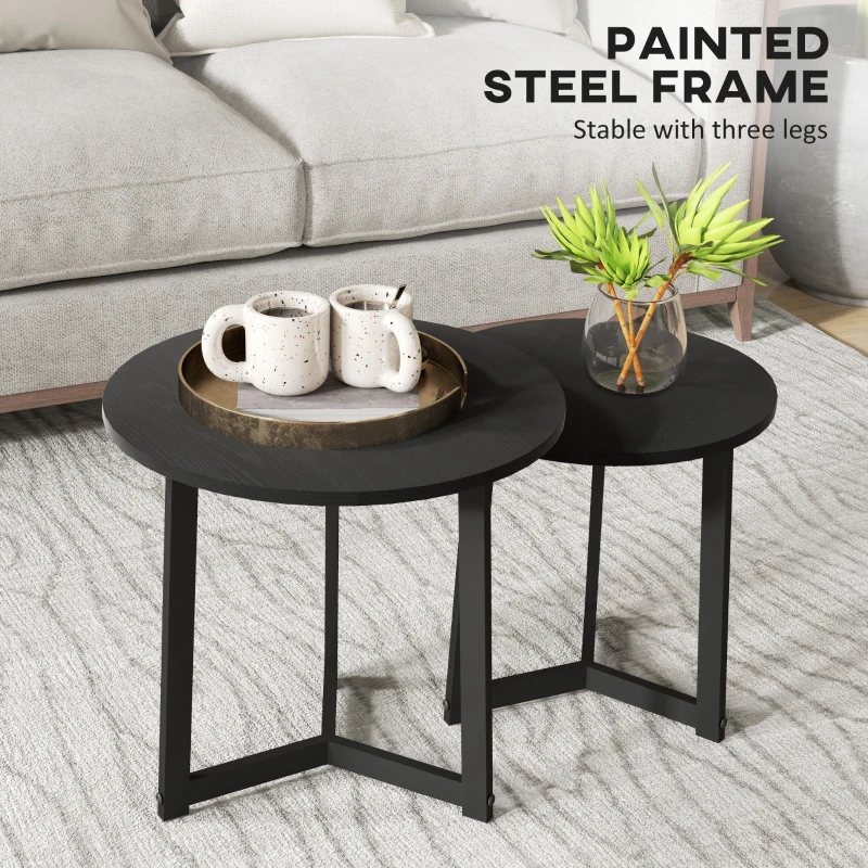 Zestaw 2 okrągłych stolików kawowych, stalowa konstrukcja