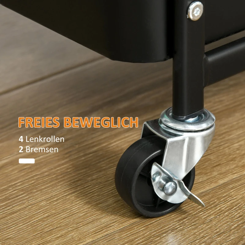 HOMCOM trolley 3-laagse keukenwagen met lades en mand voor keuken kantoor opbergwagen serveerwagen keukenplank met wielen slaapkamer woonkamer staal wit 51,5 x 32 x 75,6 cm